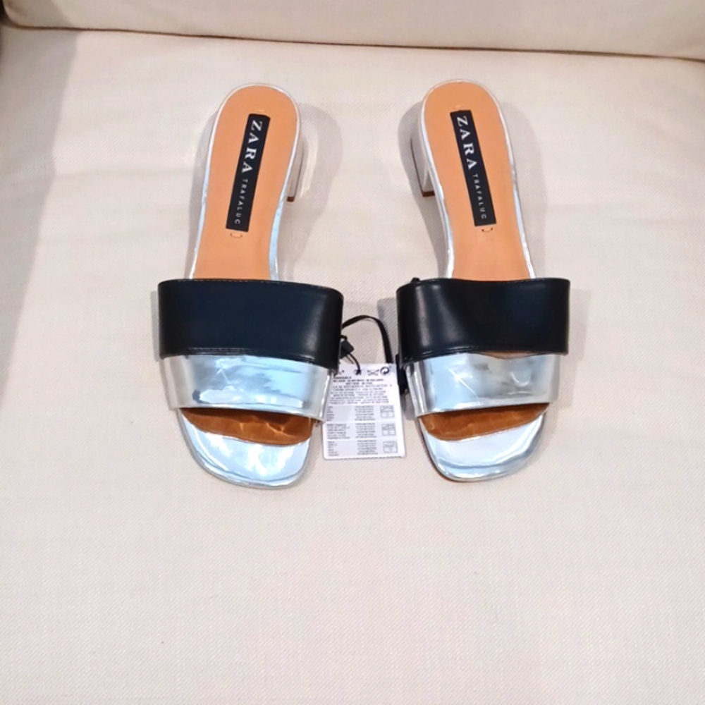 Zara Silver and black heeled sandals